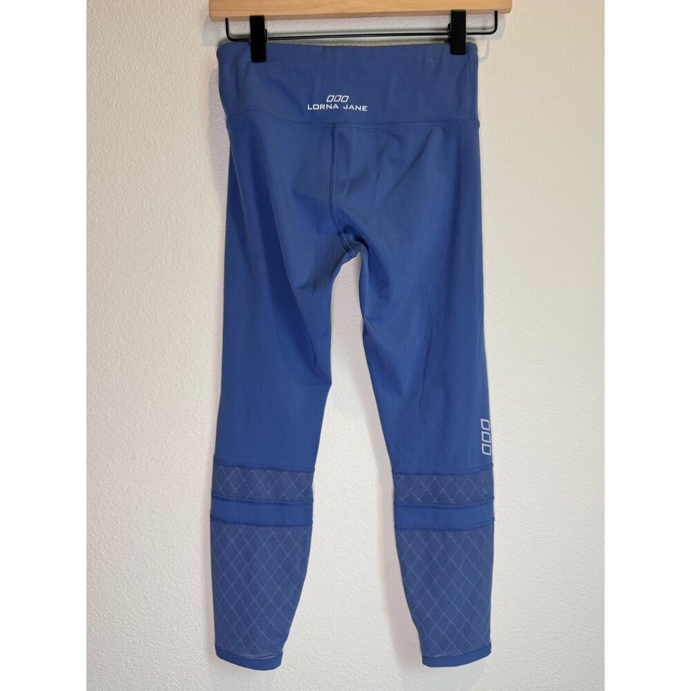 Lorna Jane Entwine Core Tight Blue Mesh Panel Leggings Crop Size S